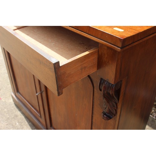 405 - A late 19th century ledge back chiffonier, fitted frieze drawers and cupboards, on block base, 42