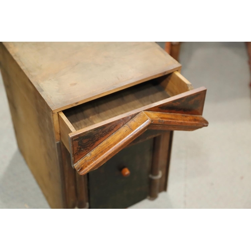 402 - An 18th century Continental walnut and decorated cabinet of drawers, with pull out central cupboard ... 