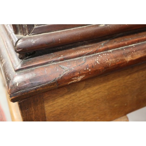 402 - An 18th century Continental walnut and decorated cabinet of drawers, with pull out central cupboard ... 