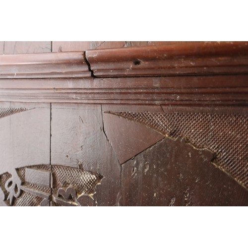 402 - An 18th century Continental walnut and decorated cabinet of drawers, with pull out central cupboard ... 