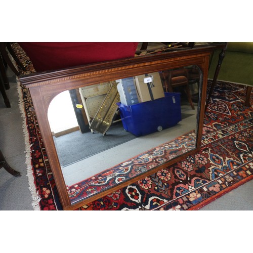 450 - An Edwardian walnut and inlaid framed beaded edge wall mirror, arch top plate 34 1/2