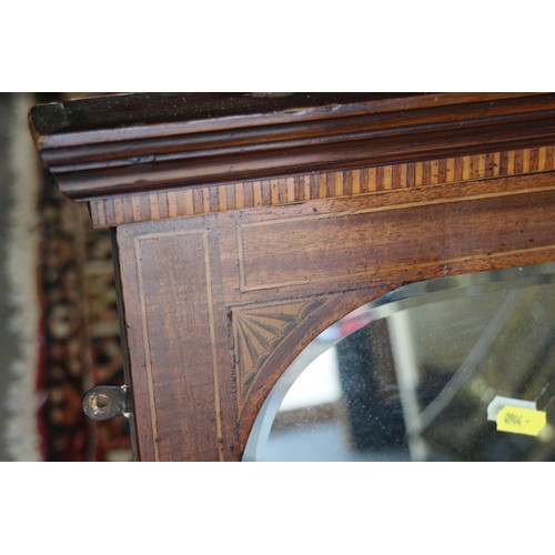 450 - An Edwardian walnut and inlaid framed beaded edge wall mirror, arch top plate 34 1/2