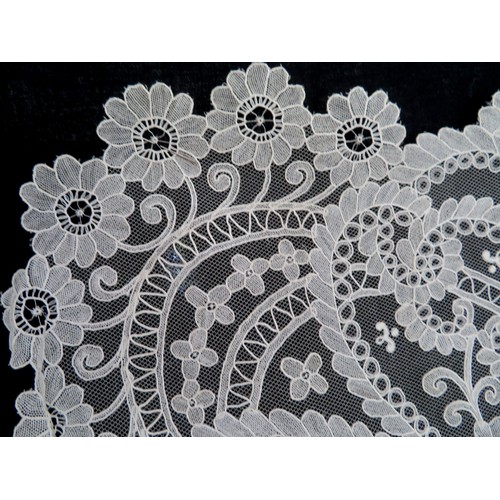 170 - A late 19th century Brussels needle lace applique bridal veil with floral design, 74