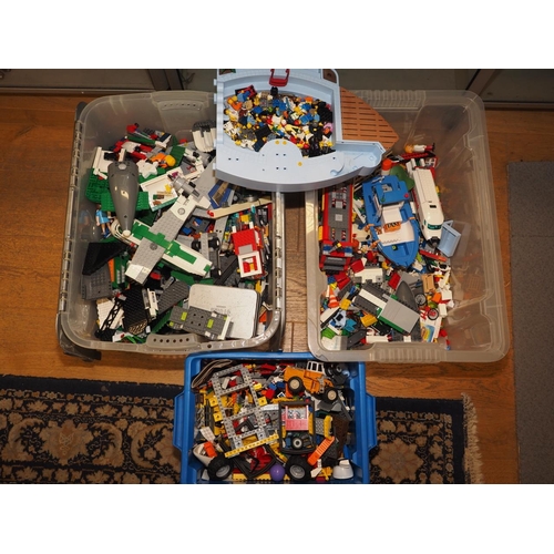 163 - A quantity of Lego building blocks, and a smaller quantity of PlayMobil figures and toys