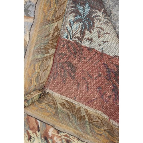 175 - A  Jacquard woven verdure tapestry wall hanging, decorated classical ruins in woodland, 65