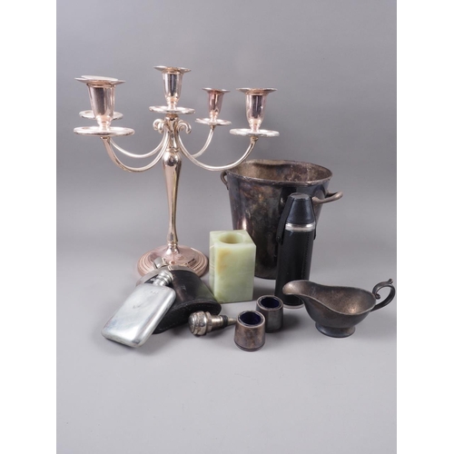 227 - A silver plated five-branch candelabra, 13 3/4