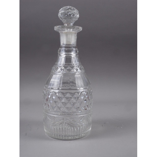 29 - A 19th century cut glass decanter and a stopper, two cut glass vases and other glass vases, table gl... 