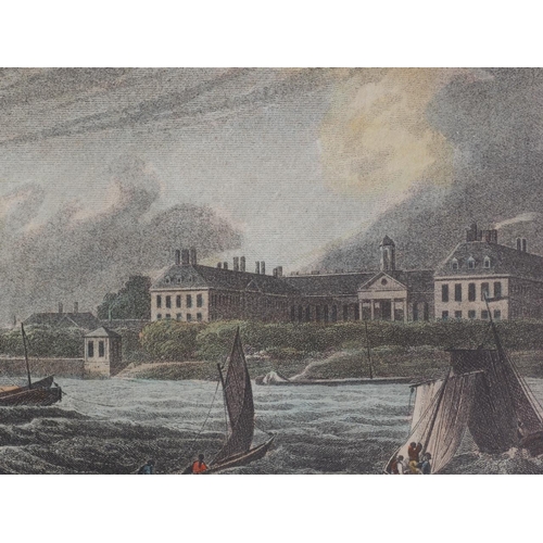 293 - A colour print, view of Chelsea Hospital, another, Pateley Street, a Baxter portrait of Queen Victor... 