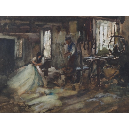 333 - A Hartley: watercolours, workshop interior, 9 1/2