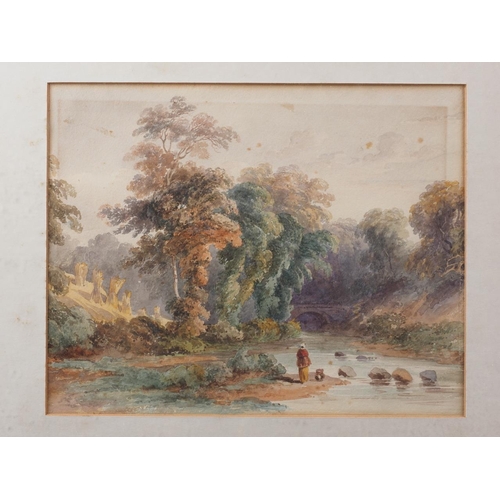 335 - John Varley: a pair of watercolour sketches, landscapes with river, mountains and harvest, 7