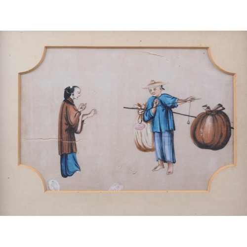 358 - A pair of Chinese watercolours on pith paper, merchants, 6