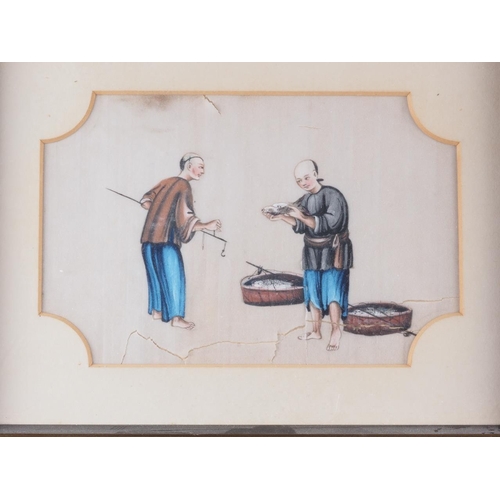 358 - A pair of Chinese watercolours on pith paper, merchants, 6