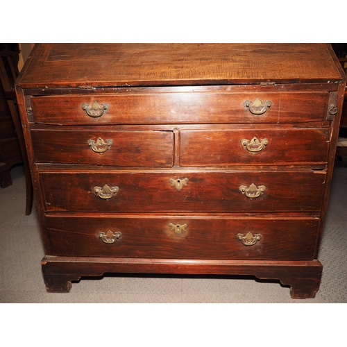 394 - A 19th century mahogany fall front bureau, fitted one long drawer over two short drawers and two fur... 