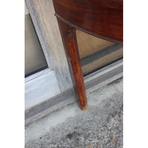 432 - A 19th century mahogany demi-lune side table, on chamfered supports, 47