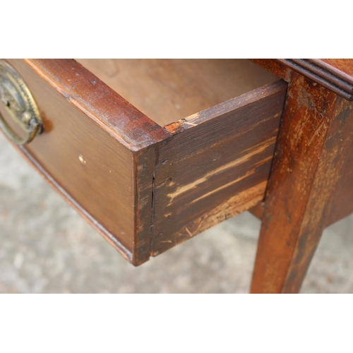 518 - A mahogany bowfront side table, fitted one drawer, on square taper supports, 27 1/2