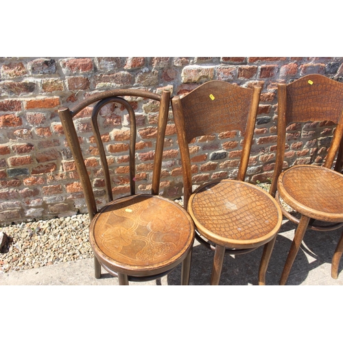 532 - A set of five Thonet bentwood cafe chairs with crocodile effect backs and seats, and one other simil... 