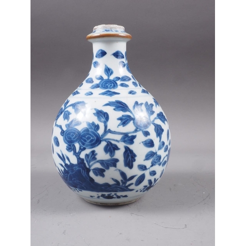 86 - A Chinese blue and white baluster vase with tree and flower decoration (cut down and chips to top ri... 