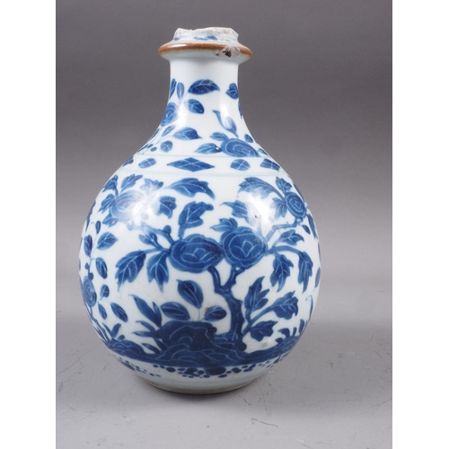 86 - A Chinese blue and white baluster vase with tree and flower decoration (cut down and chips to top ri... 