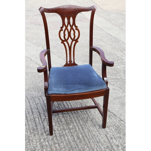 388 - A polished mahogany splat back carver chair with drop-in seat, on cabriole supports, and a similar c... 