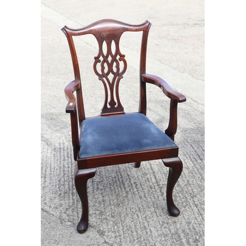 388 - A polished mahogany splat back carver chair with drop-in seat, on cabriole supports, and a similar c... 