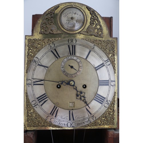 445 - John  Dene, 1791: a satinwood and inlaid long case clock with broken swan neck pediment and split tu... 