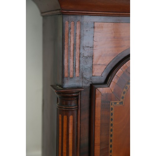 445 - John  Dene, 1791: a satinwood and inlaid long case clock with broken swan neck pediment and split tu... 