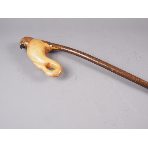 158 - A shepherd's crook, formed as a bird's head, 54 1/2