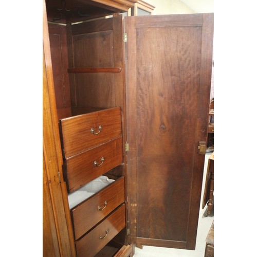 430 - A 19th century French walnut inverse breakfront wardrobe enclosed four panel doors, on turned suppor... 