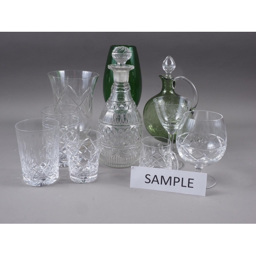 45 - A 19th century cut glass decanter and a stopper, two cut glass vases and other glass vases, table gl... 