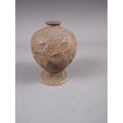 13 - A Martin Bros baluster brown and green underglazed vase with scratched decoration, 3