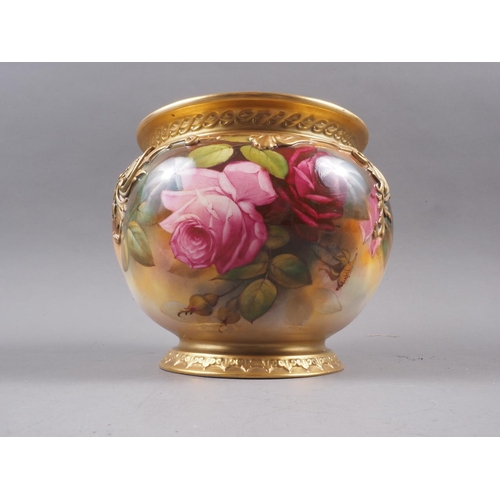 19 - An early 20th century Royal Worcester bone china W H Austin rose decorated jardiniere, 6 1/2