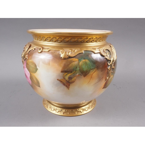 19 - An early 20th century Royal Worcester bone china W H Austin rose decorated jardiniere, 6 1/2