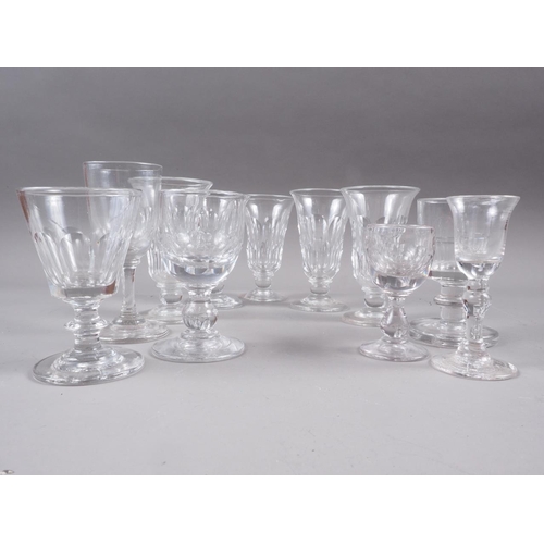 24 - A set of five 19th century cut glass dwarf ales and other 19th century faceted glasses, various