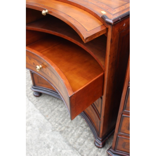 428 - A pair of Theodore Alexander cherrywood and burr walnut banded inverse bowfront bedside cabinets, fi... 