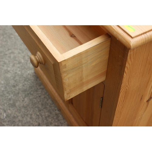 441 - Three waxed pine side cabinets, fitted drawers over cupboards, 27 1/2