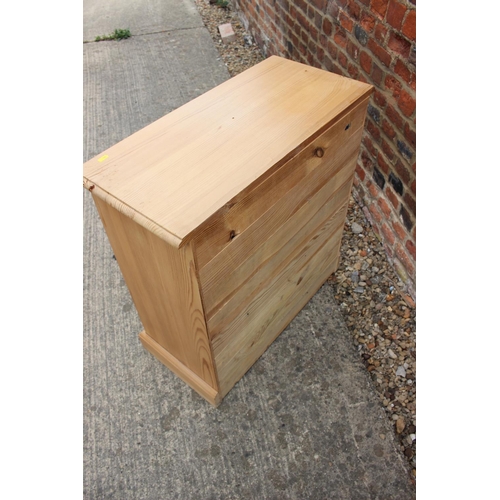 441 - Three waxed pine side cabinets, fitted drawers over cupboards, 27 1/2