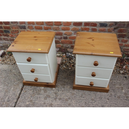 444 - A pair of John Lewis Hungerford painted pine and pine top three drawer bedside cupboards, 15