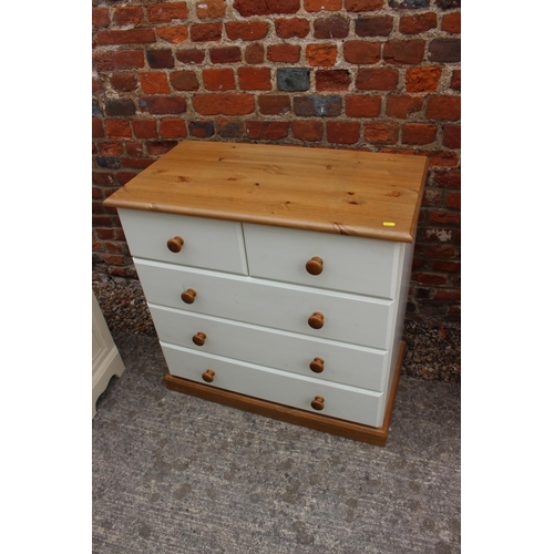 447 - A John Lewis Hungerford painted pine and pine top chest of two short and three long drawers, 32