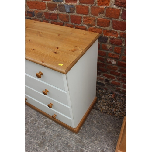 447 - A John Lewis Hungerford painted pine and pine top chest of two short and three long drawers, 32