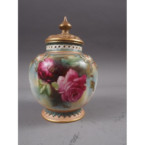 57 - A Royal Worcester bulbous jar and cover with flower decoration and gilt highlights, 5 1/8