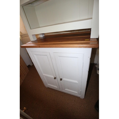 449 - A painted pine side cupboard with pine top enclosed two doors, 26