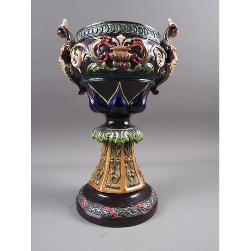 6 - A 19th century Continental Renaissance Revival two-handled vase with satyr masks and scroll decorati... 