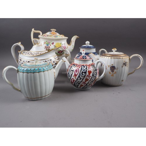 2 - A 19th century Worcester bullet teapot, two Worcester drum teapots, a similar tea caddy and other ea... 