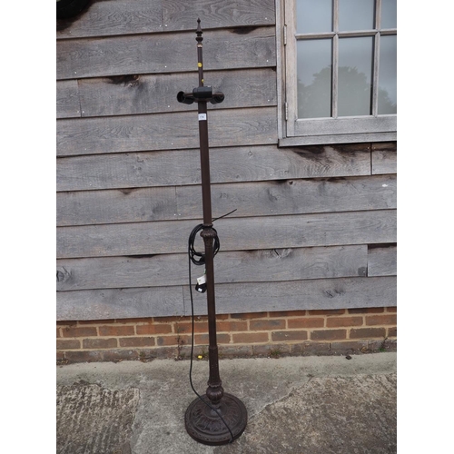 186 - A copper anodised three-light standard lamp with fluted column, on circular base, 62 3/4