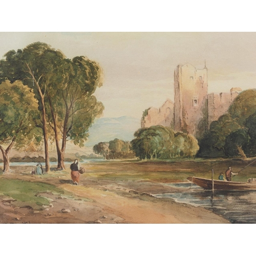 332 - R P Leitch: watercolours, ruined castle by a river, 8