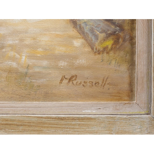 384 - Margot Russell: five oil paintings, Continental scenes, including Spanish hill town, 17