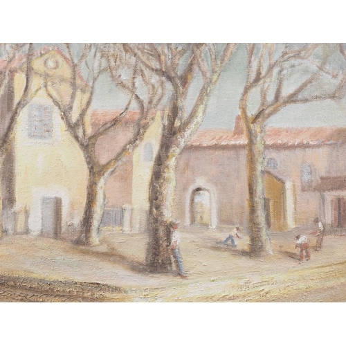 384 - Margot Russell: five oil paintings, Continental scenes, including Spanish hill town, 17