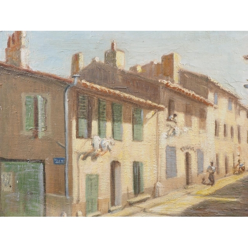 384 - Margot Russell: five oil paintings, Continental scenes, including Spanish hill town, 17