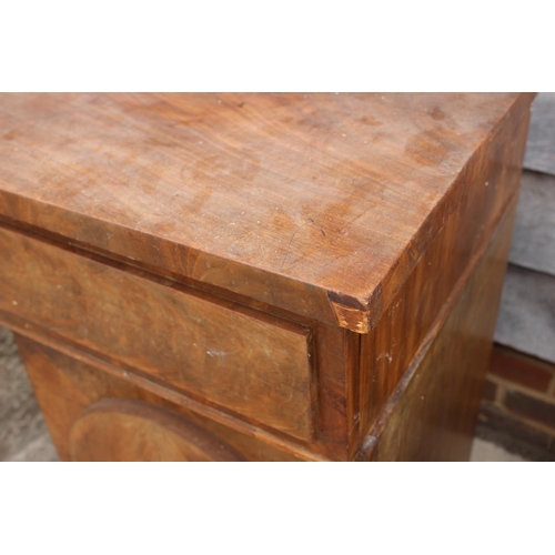 441 - A 19th century mahogany breakfront double pedestal sideboard, fitted three frieze drawers, over cupb... 