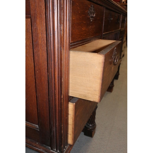 442 - A late 19th century oak double pedestal desk with tooled lined top, fitted five drawers and cupboard... 